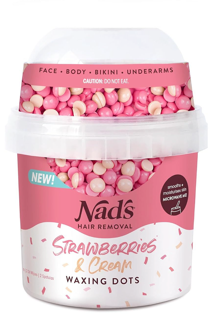 Nad's Waxing Dots - Strawberries & Cream Hard Wax Beads - Microwaveable No-Strip Formula For Women