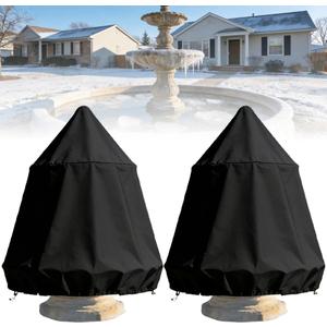 2 Pack Fountain Cover for Winter, 48" D x 68" H Oxford Cloth Garden Statue Protective Cover, Outdoor Bird Bath Covers for Winter Waterproof, Weather Resistant for Winter Outdoor Patio Fountain