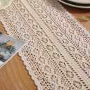 meioro Crochet Lace Table Runner, 10x48 Inch Boho Cotton Table Runners with Tassels, Rustic Farmhouse Table Decoration 48 Inches Long, Mesh Woven Table Decor for Wedding Bridal Shower Party
