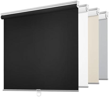 ChrisDowa Cordless Free-Stop100% Blackout Blinds for Windows, Roller Windows Shades with Thermal Insulated, UV Protection Fabric for Living Room, Office and Home. Easy to Install.Black,55" W X 72" H