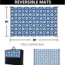 HUGEAR Outdoor Plastic Straw Rug, Waterproof Outdoor Rugs for Patios Clearance, Reversible Area Rug, Large Outside Carpet for Camping, Balcony, RV, Deck, Picnic, Beach (5x8ft Clover/Blue&White)