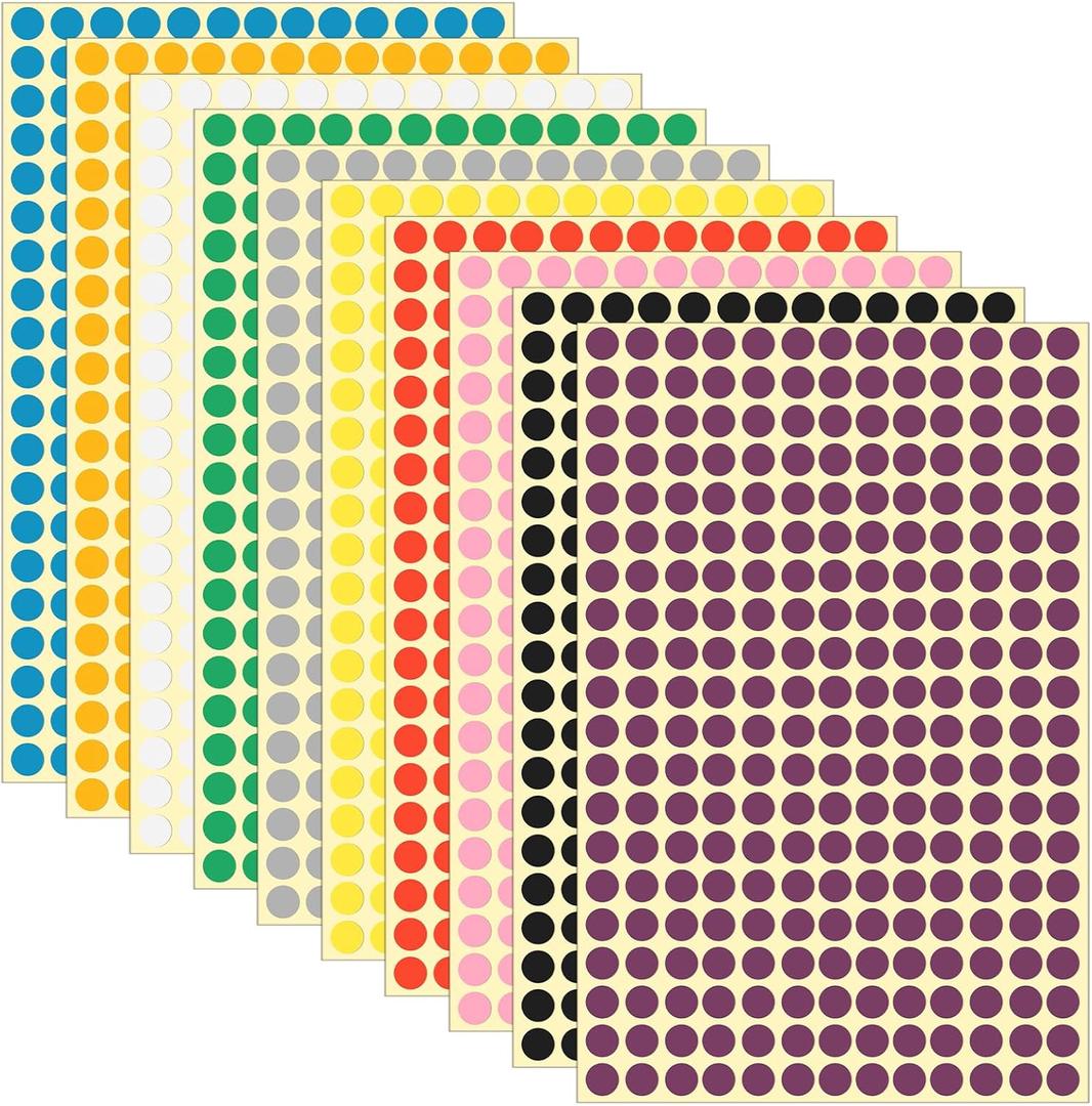 Thinp 2600 Pcs Colored Dot Stickers, 0.3 Inch 10 Colors Small Circle Stickers Round Color Coding Labels with Strong Adhesion Removable Dot Labels for Office Classroom and Home Organization