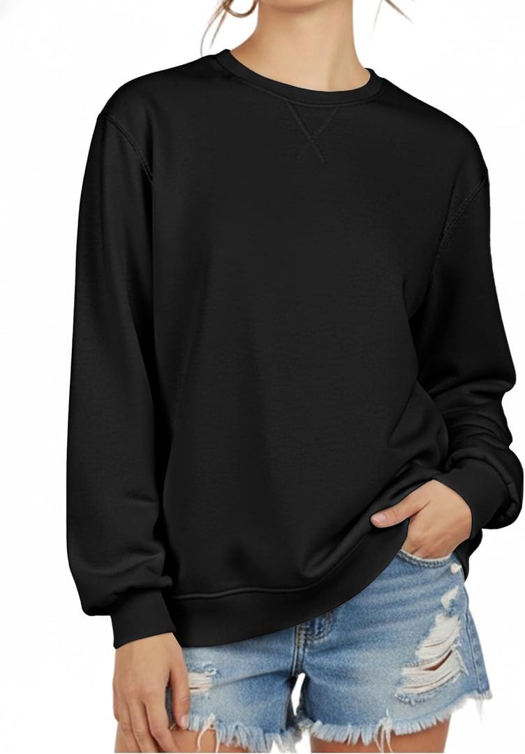 Sweatshirt for Women Long Sleeve Crewneck Womens Sweatshirt Pullover Long Sweatshirts for Women Tunic Top Loose Fit (Large, Black)