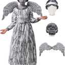 Spooktacular Creations Girls Angel Costume, Kids Halloween Sculpture Statue Pattern Costume, Fallen Angel Dress for Cosplay (Small(5-6 yrs))