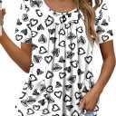 Angerella Women Tunic Tops Dressy Casual Summer Short Sleeve Shirts Floral Loose Fit Pleated Boho Top S-3XL (S)