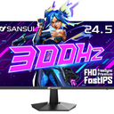 SANSUI Gaming Monitor, 24.5" 300hz 240hz FHD 1080P 1ms FPS PC Monitor Gaming, HDR, FreeSync, DisplayPort x2 HDMI x2, Fast IPS, 120% sRGB, Audio Jack, VESA Support, Desktop Compatible(ES-G25X1 PRO)