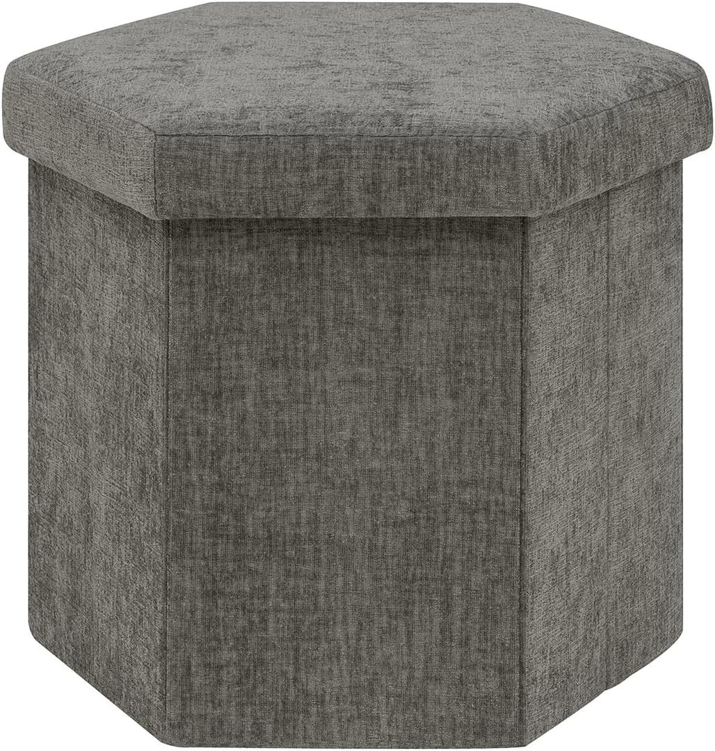 B FSOBEIIALEO Storage Ottoman, 15" Hexagonal Chenille Pouf Ottomans, Grey