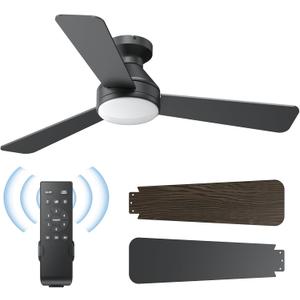 Ceiling Fans with Lights, 42 Inch Ceiling Fan with Light And Remote, 3CCT Flush Moun Low Profile Ceiling Fans, 6 Speed Noiseless LED Ceiling Fan, Black Ceilings Fan with Remote for Bedroom Living Room Black, 42 Inch