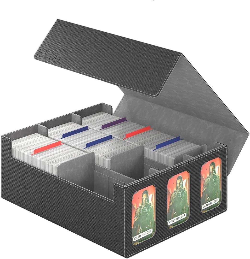 RASOO Trading Card Case 2400+MTG Deck Box 3 Row Viewing Windows Trading Cards Includes 10 Colorful Card Dividers and 3 Flannelette Card Supporters and 3 Magnetic Card Holder
