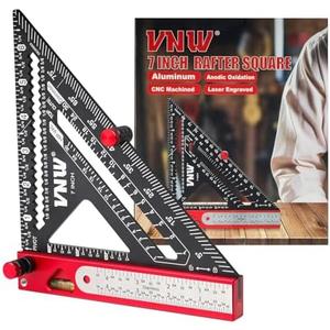 6-in-1 Carpenter Square 7 inch (1/8" Precision) Rafter Square Multi-Purpose Carpenter Tools:Square,Protractor, 1/16" Precision Steel Ruler,Marking Gauge,T-Bevel Gauge,Bubble Level