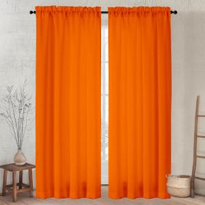 2 Panels Orange Curtains for Living Room Boho Solid Light Filtering Curtains for Bedroom Modern Bright Orange Window Treatment Set Rod Pocket Drapes Elegant Farmhouse Semi Sheer Curtains 52X84 Inches