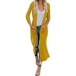 HZSONNE Women's Boho Long Casual Cardigan Long Sleeve Button Down Front Pocket Knitted Sweater Blouses (Yellow, XX-Large)