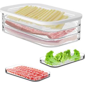 Deli Meat Container for Fridge with Airtight Lid, 3-Layer Lunch Meat Container for Fridge, Transparent Stackable Cold Cuts Storage Containers for Meats Cold Cuts Cheese, BPA Free, 18.6oz, 1Pack
