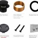 Black Bathtub Drain Tip Toe Tub Conversion Kit Assembly,Wellup Tub Drain Trim Kit with Two Hole Overflow Faceplate,Matte Black