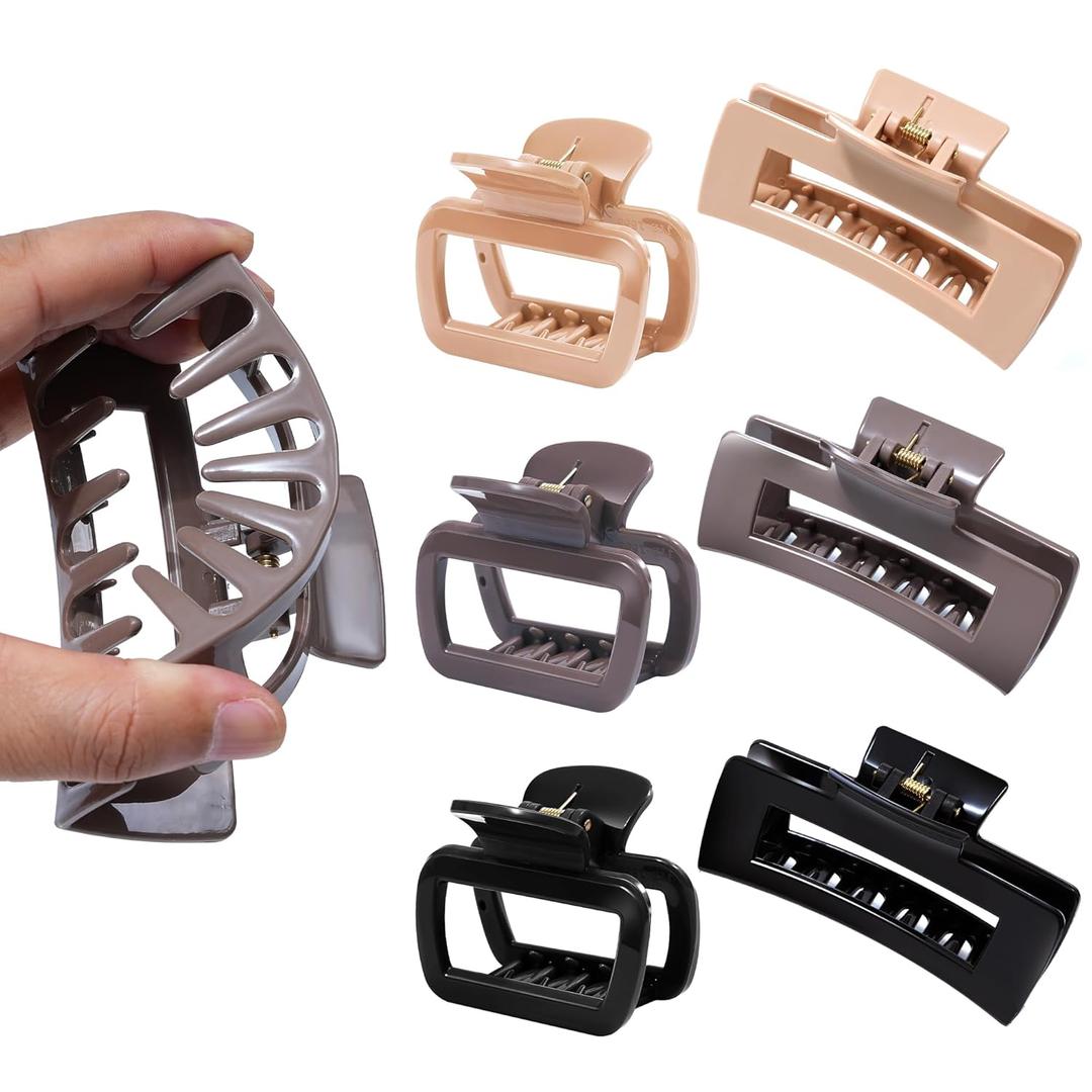 Mesovor 2 Styles Silicone Flexible Hair Claw Clips, 6 Pack Soft Bendable Hair Clips for Women | Rectangle Small Large Cozy Hairclips (Dark Khaki, Coffee, Black)