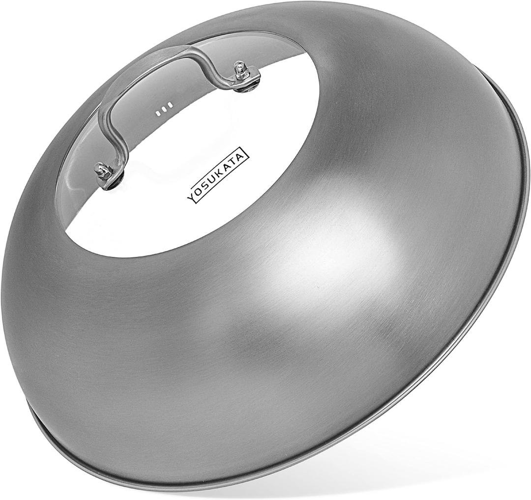 YOSUKATA Wok Lid 13.6 Inch - Premium Stainless Wok Cover with Tempered Glass Insert Steam Holes - Dishwasher-Safe Lid for 14-Inch Wok - Chees Melting Dome for Griddle (34.5 cm)