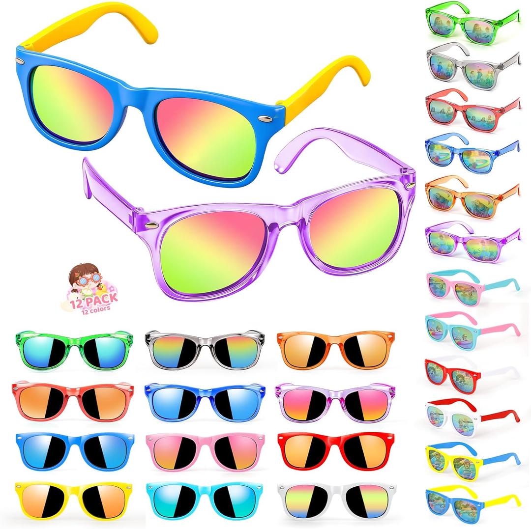 Lifree Kids Sunglasses Bulk Party Favors Boys Girls Sunglasses for Kids Age 3-8 with UV400 Protection for Kid Pool Birthday (12 Pack)