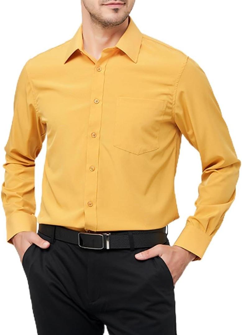 Men's Long Sleeve Dress Shirts Regular Fit and Wrinkle Free Stretch Buttown Down Shirt with Pocket (M)