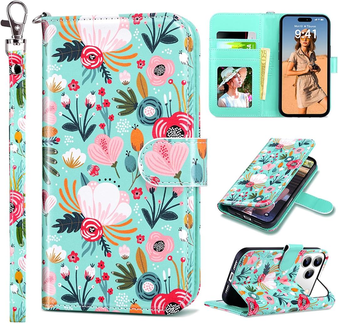 ULAK Compatible with iPhone 17 Pro Wallet Case, Women PU Leather Shockproof Protective Folio Flip Cover with [RFID Blocking] Card Holder Kickstand for 17pro 6.3 inch 2025, Mint