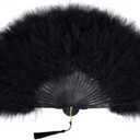 BABEYOND Marabou Feather Fan 20s Vintage Folding Fan Flapper Hand Fan for Costume Dancing Show Tea Party Wedding Decoration (Black-Black Rib)