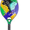 Beach Tennis Racket Carbon Fiber Surface with Sand Grit Print, Lightweight EVA Soft Racquet, with Cover Bag for Carry