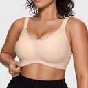 Vertvie Wireless Bras Women Seamless Jelly Supportive Mesh Crossover Bra No Underwire Push Up Full Coverage T-Shirt Bralette (Beige, XL)