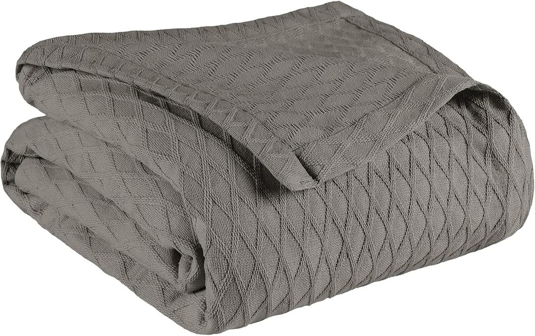 Superior Diamond Weave All-Season Cotton Blanket, Cover for Home, Couch, Bed, Soft, Warm Blankets, Boho Aesthetic, Comfy, Cozy, and Cute Covers, Decorative Bedding Essentials, Twin Size, Grey