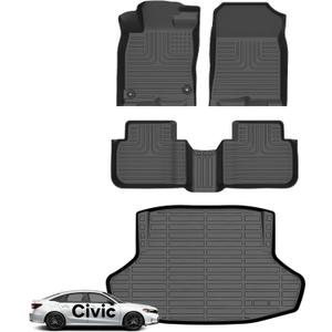 Wayhigh Floor Mats & Cargo Liner for Honda Civic Sedan Gas 2022-2026 (Not fit Hybrid), All Weather TPE Car Mats Waterproof Heavy Duty Floor Liners, Floor Mats Custom Fit for Civic Accessories