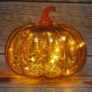 Mercury Glass Light up Pumpkin Light with Timer, with 10 Led Lights Inside,Battery Operated Led Pumpkin Light,Ideal for Halloween Fall Decoration, Thanksgiving Rustic Decor, Xmas Decor (Gold2)