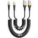iPhone Charger Cable for Car (3FT/5FT), 2Pack Coiled Lightning Cable, [Apple MFi Certified] Short Charging Cord Compatible with iPhone 14/13/12/11 Pro Max/XS MAX/XR/XS/8/iPad/iPod/CarPlay-Gold