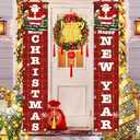 IVN Santa Merry Christmas Happy New Year Porch Banner Decorations With Snowflakes 71 x 12 Inch Santa Claus Banners Front Door Hanging Banner Entryway New Year Winter for Wall Fireplace Party Holiday Home Kids Decor