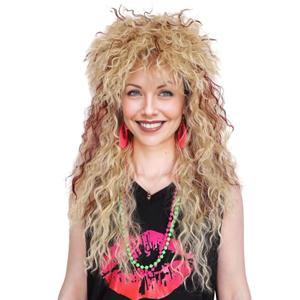 ColorGround Long Curly 80s Women Blonde with Reddish Brown Rocker Wig