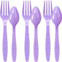 Plastic Forks and Spoons Heavy Duty, Purple Disposable Plastic Silverware Set for Party Supplies 96PCS