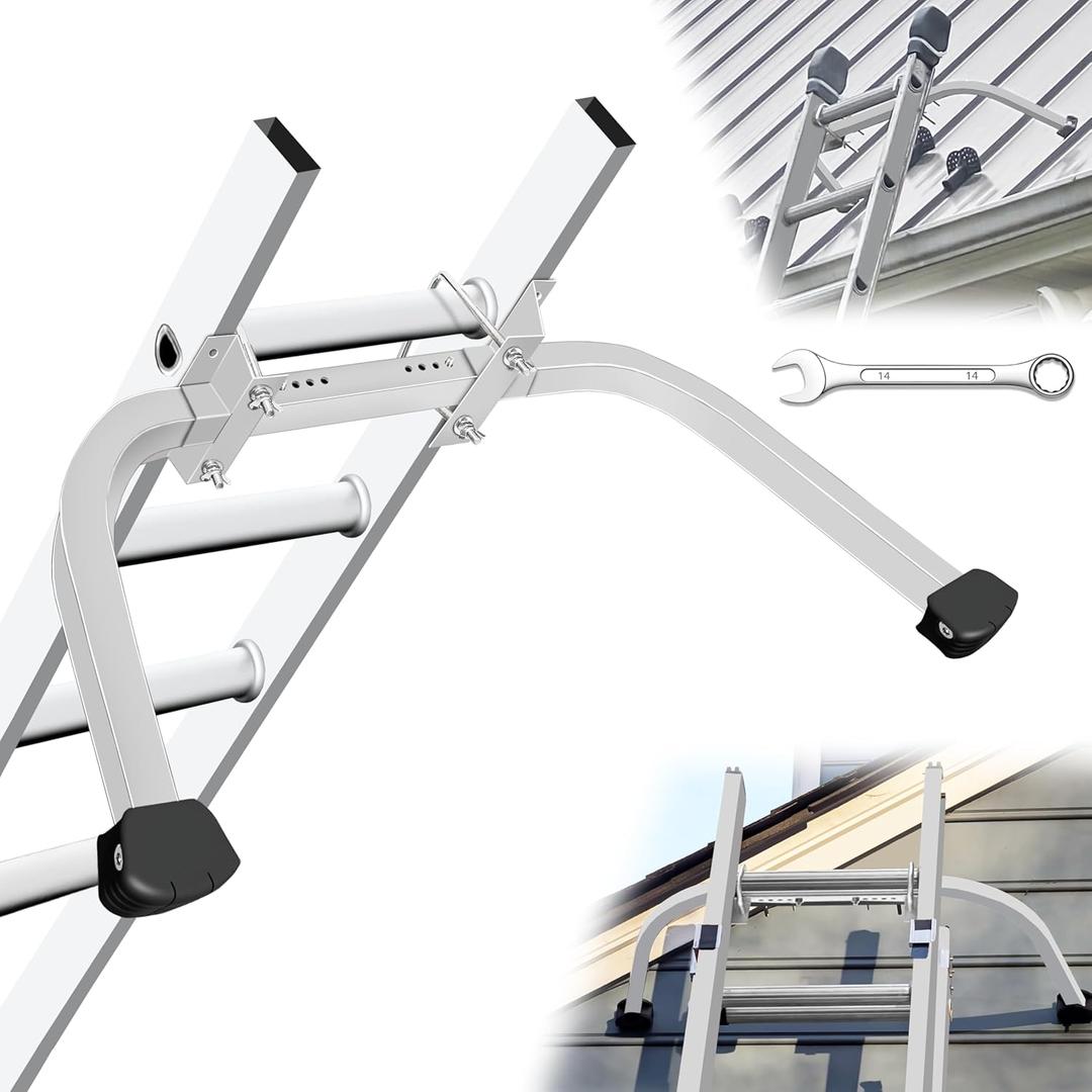 Aluminum Ladder Stabilizer Accessory for Roof Gutters with Wrench, Heavy Duty Extension Ladder Accessory, Wing Spread Wall Ladder Support/Wall Ladder Hook with Non-Slip Rubber Backing Pad