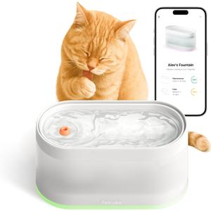 Petcube Pet Water Fountain | Automatic Wireless Water Fountain for Cats and Dogs with Ceramic Bowl, Easy to Clean, 4-Layer Filtration, in-App Filter Control, LED Light, Quiet Pump, Battery Operated (White)