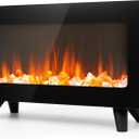 16" 
Small Electric Fireplace Heater - Desk Space Heater with Realistic Led 3D Flames, Freestanding Fire Places Electric Fireplace Stove, Infrared Heater Indoor, 750 | 1500w, Overheating Protection