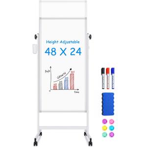 maxtek 48 x 24 Rolling Whiteboard Height Adjustable with Side Marker Holder