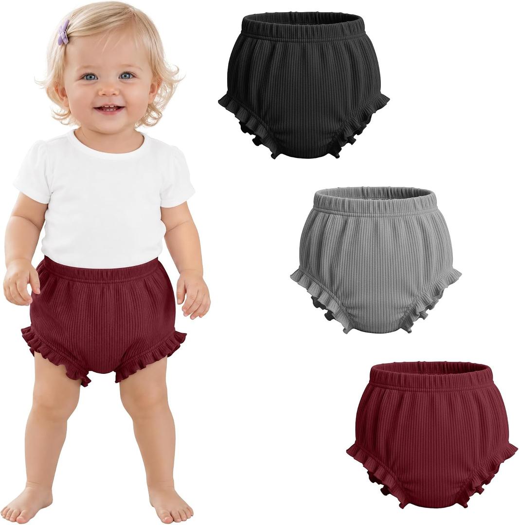 Yooo's Vivi 3 Pack Baby Ribbed Bloomers 6M-4T | Newborn Diaper Covers, Toddler Girls Boys, Cotton, Soft, Loose, Cute, Underwear Shorts