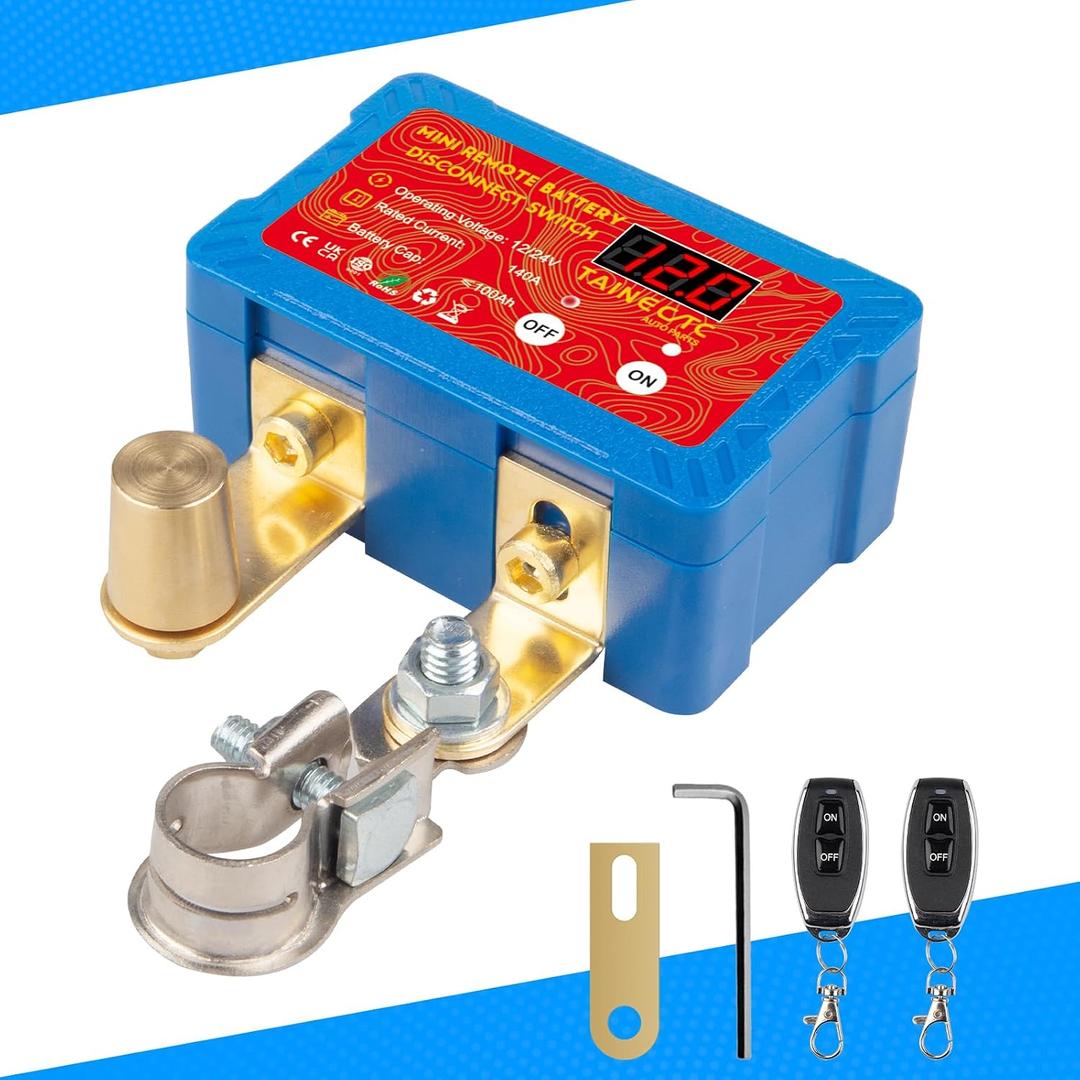 Battery Kill Switch for Car - Remote Battery Disconnect Switch 12V/24V 140A with LED Voltage Display | Anti-Theft & Battery Drain Protection | Compact Design for Vehicles Battery Up to 100AH