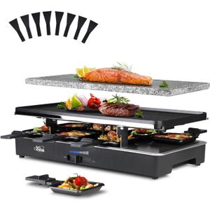 Artestia Indoor Electric Party Grill for 68 People, 1700W Korean BBQ Table Grill & Raclette Cheese Melting Grill, Nonstick & Granite Plates, Adjustable Temperature for Family & Party Use