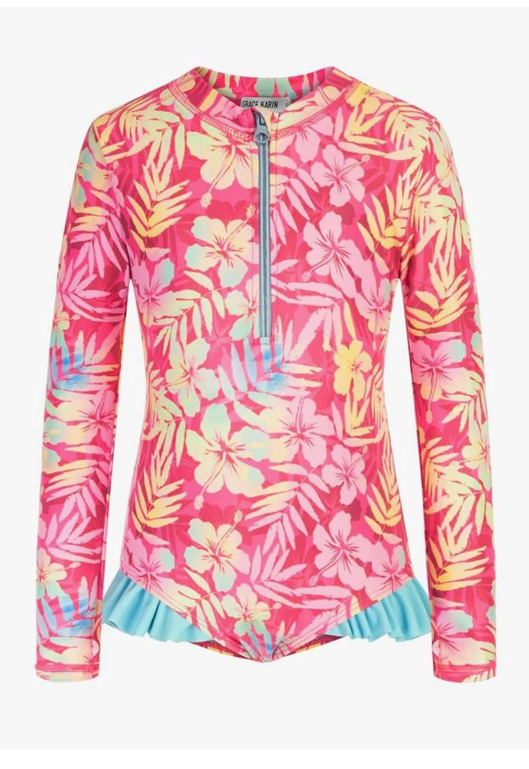 GRACE KARIN Girls One Piece Swimsuits Long Sleeve Bathing Suits Swimwear, Size 14Y