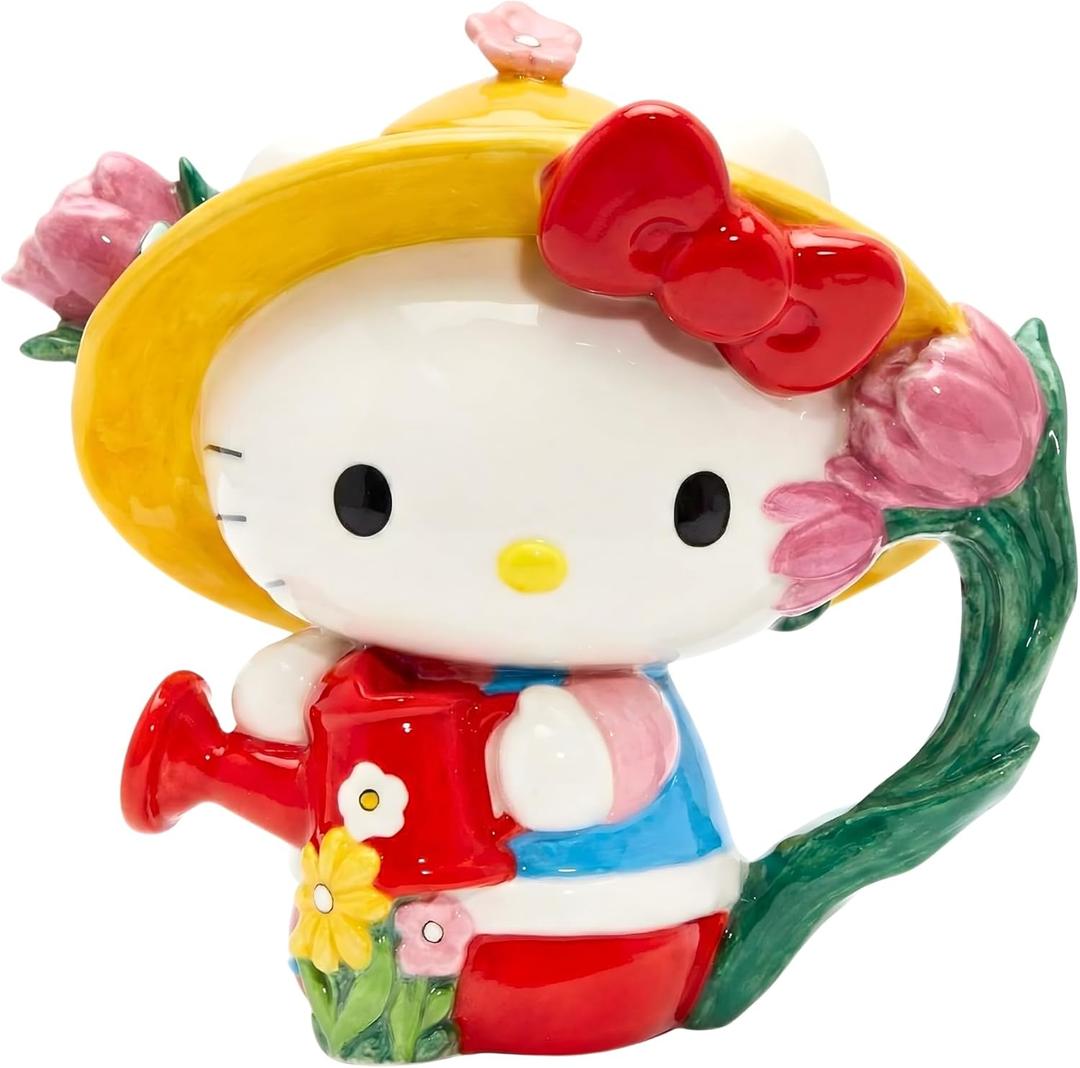Blue Sky Clayworks Hello Kitty Teapot, Ceramic, 8" L x 4.75" W x 7.25" H, Sunny Watering-Can Pour