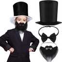 Panitay 3 Pcs Abe Costume Cosplay Accessories for Kids Abe Tall Hat and Fake Beard Bow Tie for Patriotic Presidents Day Costume Accessories Dress up Halloween Supply