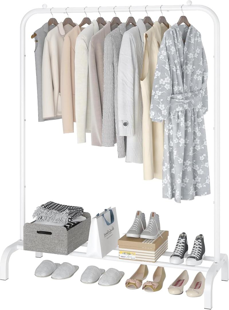 MOYIPIN Metal Clothing Rack, Single Rod Portable Garment Rack for Hanging clothes, Cloths Rack for Bedroom, Balcony 43.31inch, White