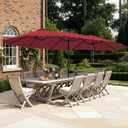 SUPERJARE 15FT Outdoor Patio Umbrella with Base Included, Double Sided Pool Umbrellas with Fade Resistant Canopy, Extra-Large Table Umbrella for Deck, Market, Backyard, Burgundy
