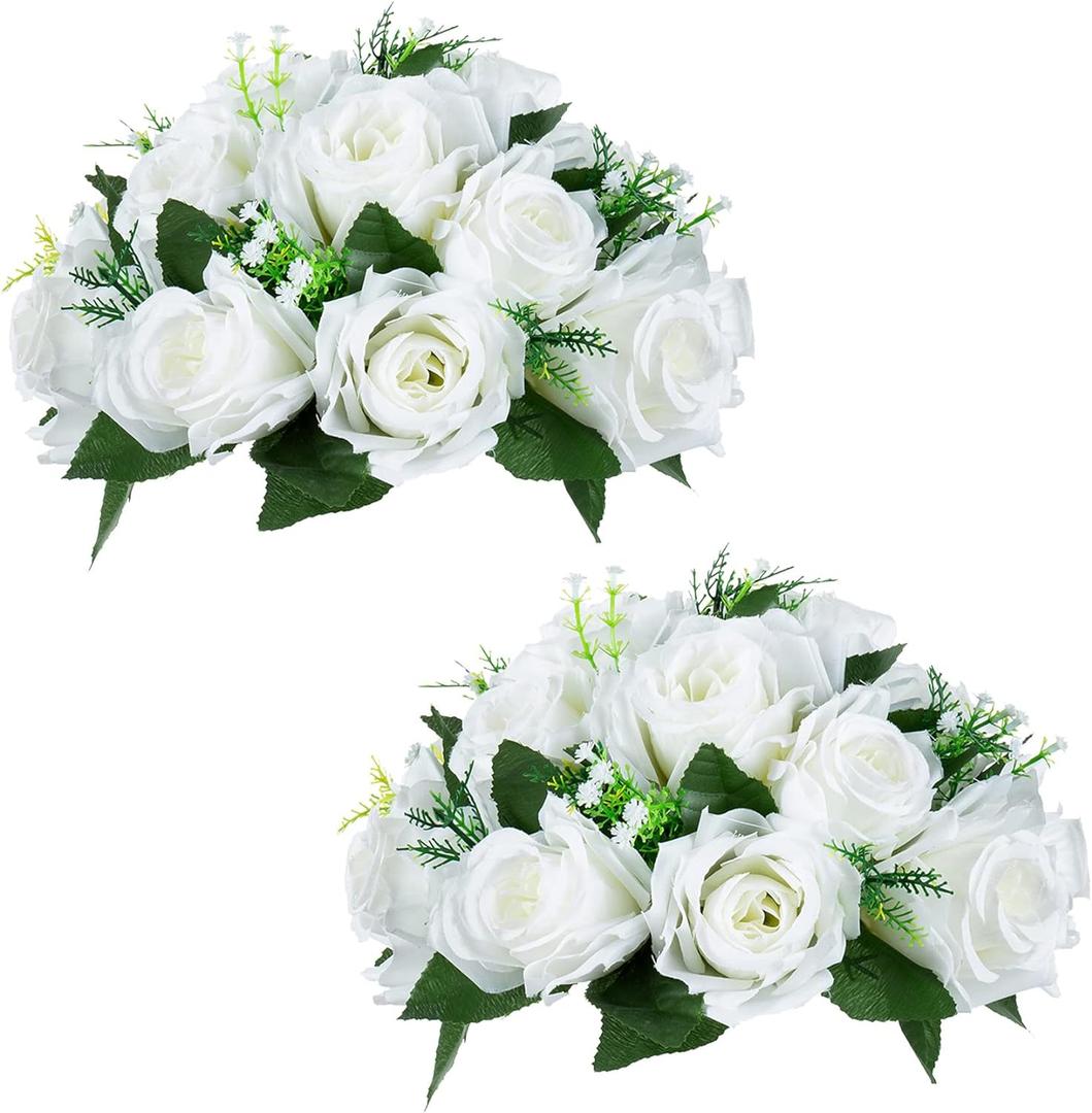 NUPTIO Pcs of 2 Fake Flower Ball Arrangement Bouquet, 15 Heads Plastic Roses with Base, Suitable for Our Store's Wedding Centerpiece Flower Rack for Parties Valentine's Day Home Décor