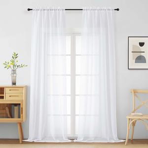 White Sheer Curtains for Window 96 Inches Long 2 Panels Set, Soft Airy Light Filtering Voile Sheer Curtains for Living Room Bedroom, Dual Rod Pocket Elegant Window Drapes, 2x42Wx96L Inches