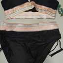Blooming Jelly Womens High Waisted Bikini Sets Color Block Tummy Control Swimsuits Drawstring Two Piece Bathing Suit (Small, Black)