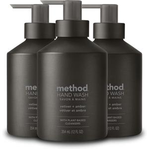 Method Gel Hand Soap, Vetiver + Amber, Reusable Black Aluminum Bottle, 12 oz (Pack of 3)