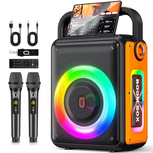 Karaoke Machine for Adults and Kids with 2 Wireless Microphones, Stage Monitor 24H Playtime, RGB DJ Lights & TWS/USB/AUX/TV, 300W Pro Portable Party Bluetooth Speaker for Home/Outdoor/Gifts
